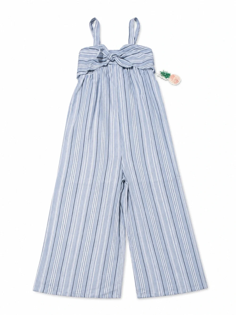 BTween Girls Blue Striped Wide-Leg Jumpsuit Size 7 Adjustable Straps NWT